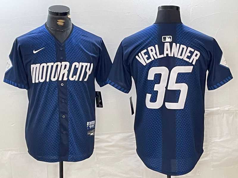 Mens Detroit Tigers #35 Justin Verlander Navy 2024 City Connect Cool Base Limited Stitched Jersey->detroit tigers->MLB Jersey